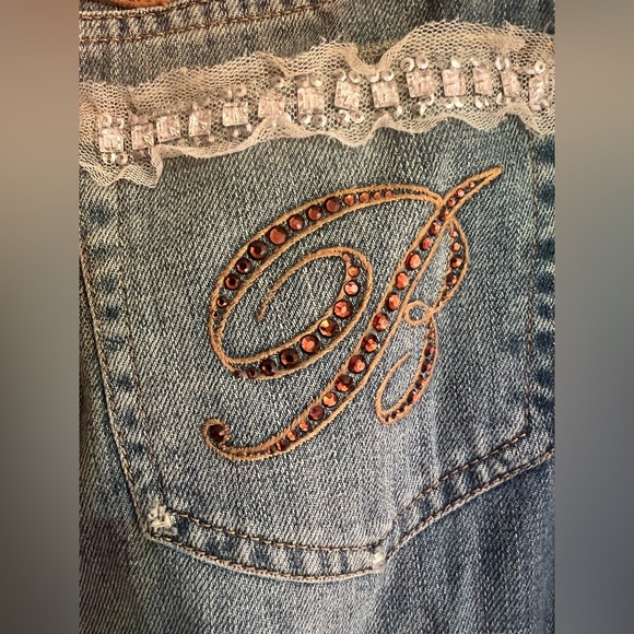 Blumarine Denim - Blumarine Italy Blue Boot Cut Jeans with Embroidery Crystal Sequins Waist 30”